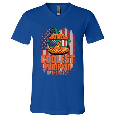 Halloween Costume Coolest Pumpkin In The Patch American Flag Gift V-Neck T-Shirt