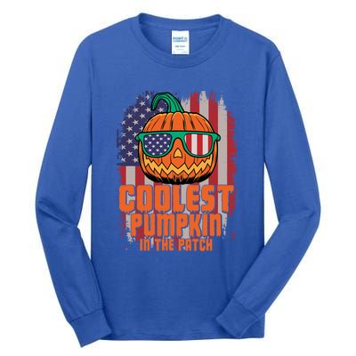 Halloween Costume Coolest Pumpkin In The Patch American Flag Gift Tall Long Sleeve T-Shirt