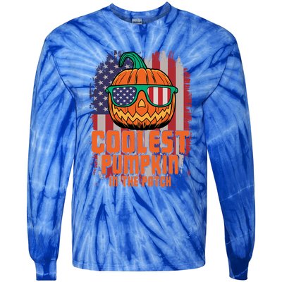 Halloween Costume Coolest Pumpkin In The Patch American Flag Gift Tie-Dye Long Sleeve Shirt