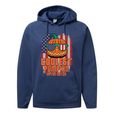 Halloween Costume Coolest Pumpkin In The Patch American Flag Gift Performance Fleece Hoodie