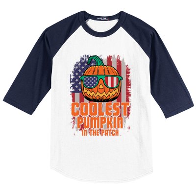 Halloween Costume Coolest Pumpkin In The Patch American Flag Gift Baseball Sleeve Shirt