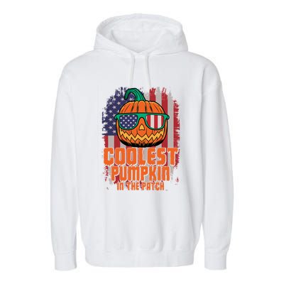 Halloween Costume Coolest Pumpkin In The Patch American Flag Gift Garment-Dyed Fleece Hoodie