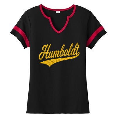 Humboldt County Ca Varsity Script Classic Sports Jersey Ladies Halftime Notch Neck Tee