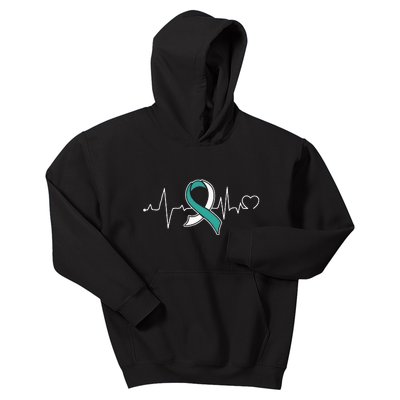 Heartbeat Cervical Cancer Awareness Support Ribbon Kids Hoodie