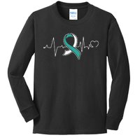 Heartbeat Cervical Cancer Awareness Support Ribbon Kids Long Sleeve Shirt