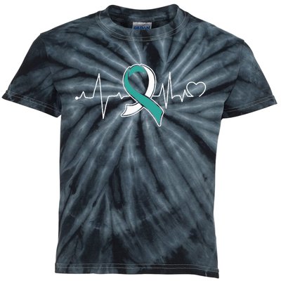 Heartbeat Cervical Cancer Awareness Support Ribbon Kids Tie-Dye T-Shirt