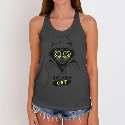 Hacker Cat Cybersecurity Coding Cat Programmer Hacking Nerdy Women's Knotted Racerback Tank