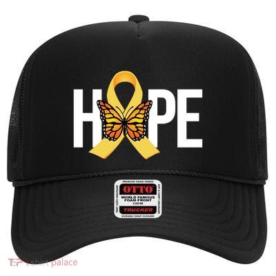 Hope Childhood Cancer Awareness Butterfly Ribbon High Crown Mesh Back Trucker Hat