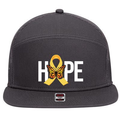 Hope Childhood Cancer Awareness Butterfly Ribbon 7 Panel Mesh Trucker Snapback Hat