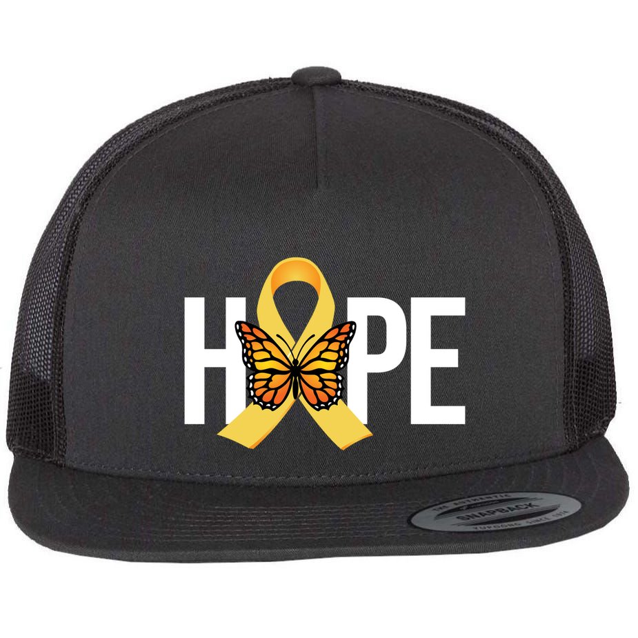 Hope Childhood Cancer Awareness Butterfly Ribbon Flat Bill Trucker Hat