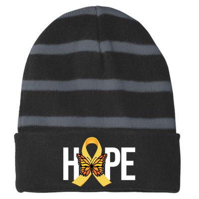 Hope Childhood Cancer Awareness Butterfly Ribbon Striped Beanie with Solid Band