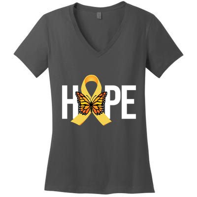 Hope Childhood Cancer Awareness Butterfly Ribbon Women's V-Neck T-Shirt