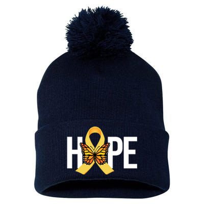 Hope Childhood Cancer Awareness Butterfly Ribbon Pom Pom 12in Knit Beanie