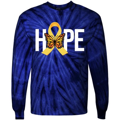 Hope Childhood Cancer Awareness Butterfly Ribbon Tie-Dye Long Sleeve Shirt