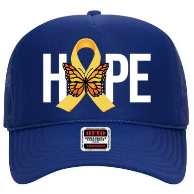 Hope Childhood Cancer Awareness Butterfly Ribbon High Crown Mesh Back Trucker Hat