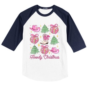 Howdy Christmas Coquette Bow Xmas Tree Western Country Baseball Sleeve Shirt