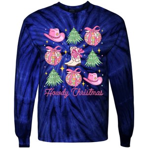 Howdy Christmas Coquette Bow Xmas Tree Western Country Tie-Dye Long Sleeve Shirt