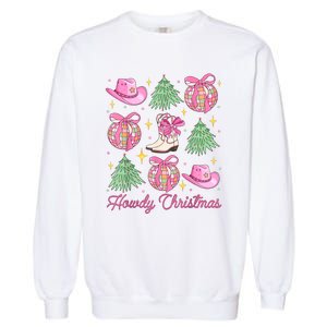 Howdy Christmas Coquette Bow Xmas Tree Western Country Garment-Dyed Sweatshirt