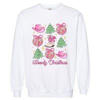 Howdy Christmas Coquette Bow Xmas Tree Western Country Garment-Dyed Sweatshirt