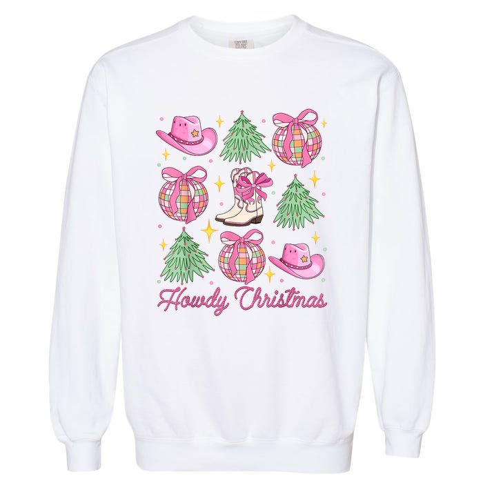 Howdy Christmas Coquette Bow Xmas Tree Western Country Garment-Dyed Sweatshirt