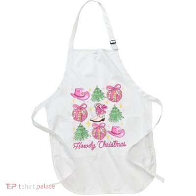 Howdy Christmas Coquette Bow Xmas Tree Western Country Full-Length Apron With Pockets