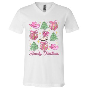 Howdy Christmas Coquette Bow Xmas Tree Western Country V-Neck T-Shirt