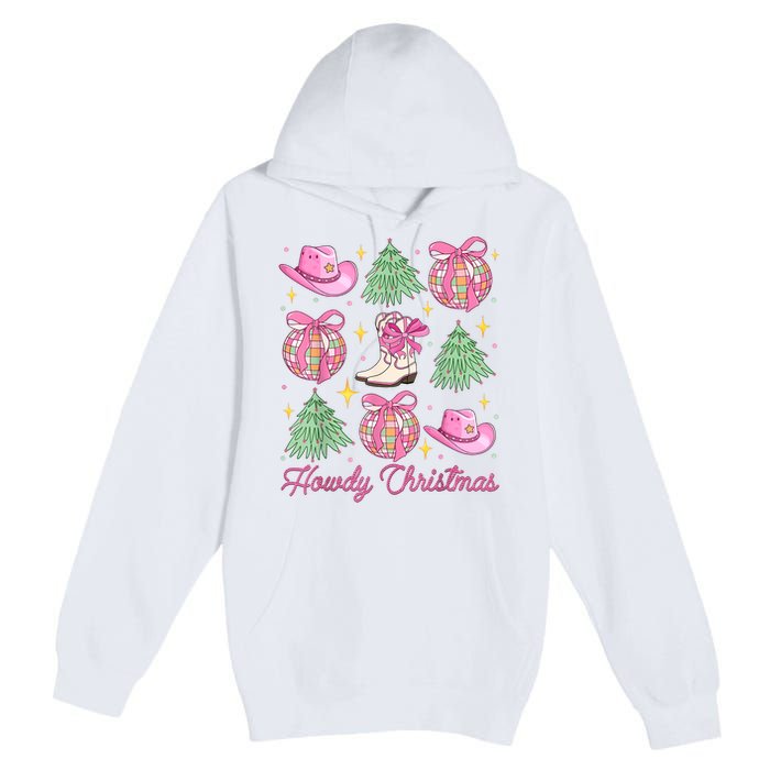 Howdy Christmas Coquette Bow Xmas Tree Western Country Premium Pullover Hoodie