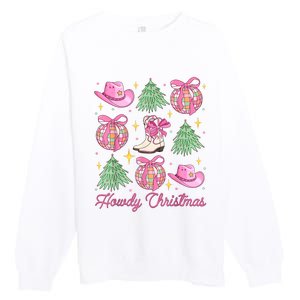 Howdy Christmas Coquette Bow Xmas Tree Western Country Premium Crewneck Sweatshirt