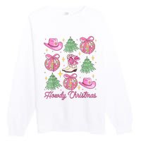 Howdy Christmas Coquette Bow Xmas Tree Western Country Premium Crewneck Sweatshirt