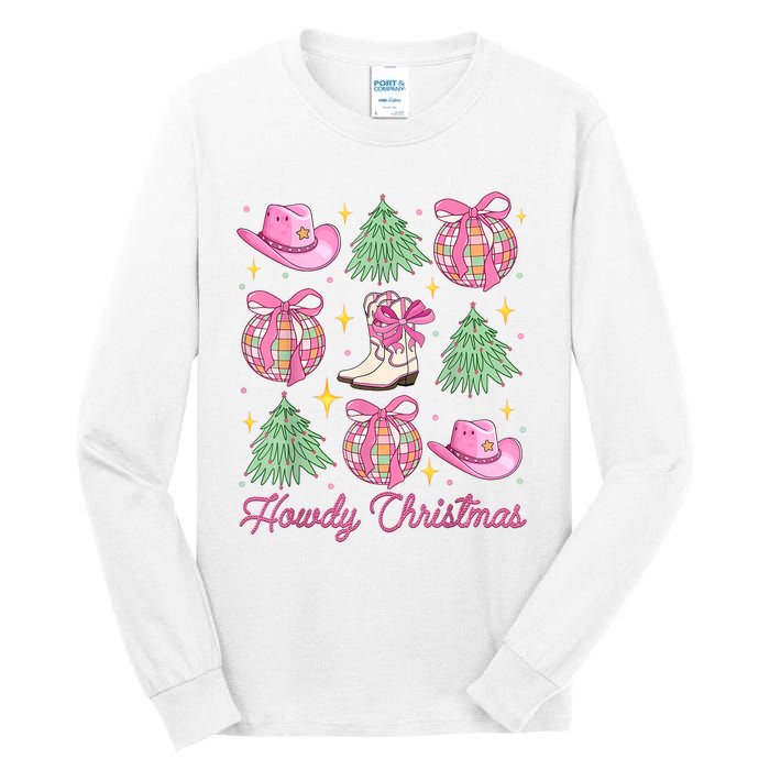 Howdy Christmas Coquette Bow Xmas Tree Western Country Tall Long Sleeve T-Shirt