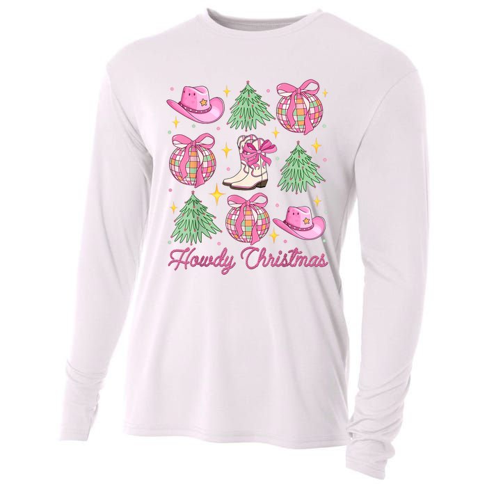 Howdy Christmas Coquette Bow Xmas Tree Western Country Cooling Performance Long Sleeve Crew