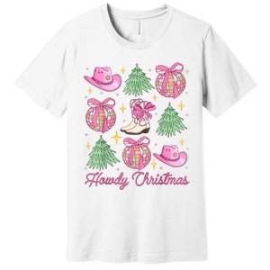 Howdy Christmas Coquette Bow Xmas Tree Western Country Premium T-Shirt