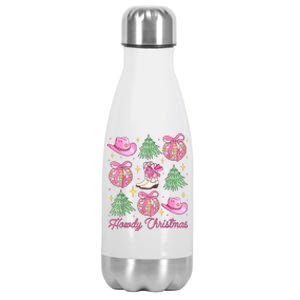 Howdy Christmas Coquette Bow Xmas Tree Western Country Stainless Steel Insulated Water Bottle