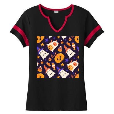 Halloween Cartoon Characters Ladies Halftime Notch Neck Tee