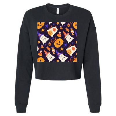 Halloween Cartoon Characters Cropped Pullover Crew