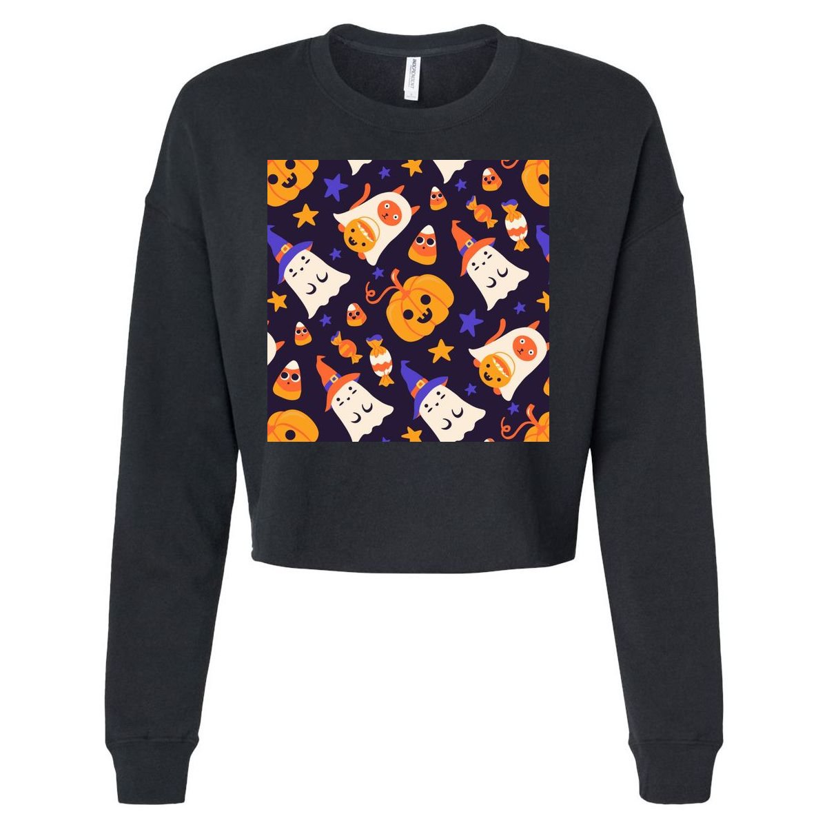 Halloween Cartoon Characters Cropped Pullover Crew