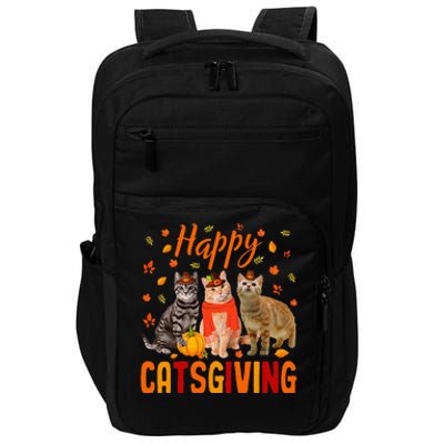 Happy Catsgiving Cute Thanksgiving Cat Wears Pilgrim Hat Impact Tech Backpack