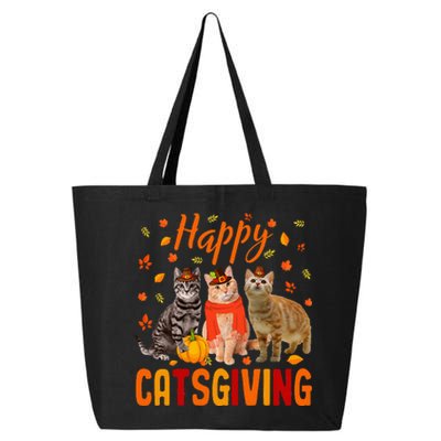 Happy Catsgiving Cute Thanksgiving Cat Wears Pilgrim Hat 25L Jumbo Tote