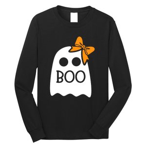 Halloween Costume Cute Ghost Boo With Bow Gift For Girl Long Sleeve Shirt