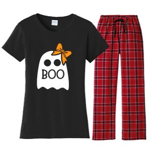 Halloween Costume Cute Ghost Boo With Bow Gift For Girl Women's Flannel Pajama Set