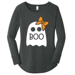 Halloween Costume Cute Ghost Boo With Bow Gift For Girl Women's Perfect Tri Tunic Long Sleeve Shirt