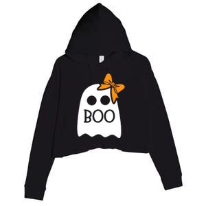 Halloween Costume Cute Ghost Boo With Bow Gift For Girl Crop Fleece Hoodie