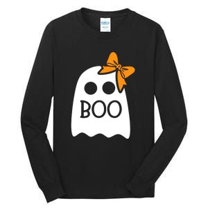 Halloween Costume Cute Ghost Boo With Bow Gift For Girl Tall Long Sleeve T-Shirt