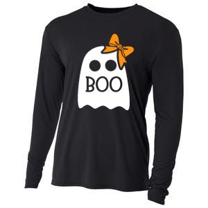 Halloween Costume Cute Ghost Boo With Bow Gift For Girl Cooling Performance Long Sleeve Crew