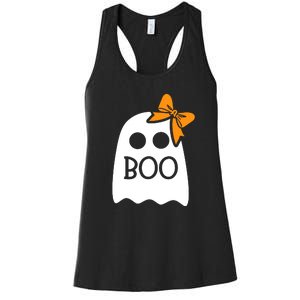 Halloween Costume Cute Ghost Boo With Bow Gift For Girl Women's Racerback Tank