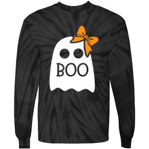 Halloween Costume Cute Ghost Boo With Bow Gift For Girl Tie-Dye Long Sleeve Shirt