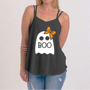 Halloween Costume Cute Ghost Boo With Bow Gift For Girl Women's Strappy Tank