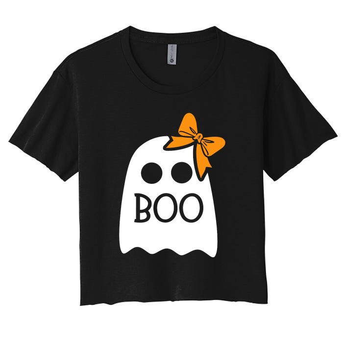 Halloween Costume Cute Ghost Boo With Bow Gift For Girl Women's Crop Top Tee