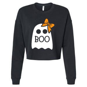 Halloween Costume Cute Ghost Boo With Bow Gift For Girl Cropped Pullover Crew