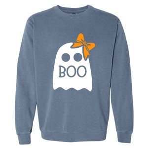 Halloween Costume Cute Ghost Boo With Bow Gift For Girl Garment-Dyed Sweatshirt